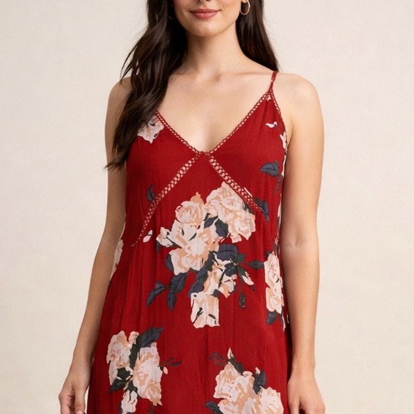 Tobi Tops - Floral Red Spaghetti Strap tunic/mini